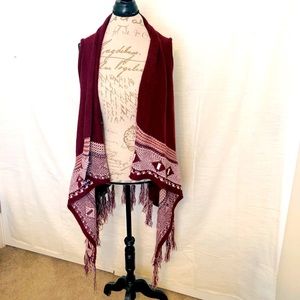 Maroon boho sleeveless cardigan